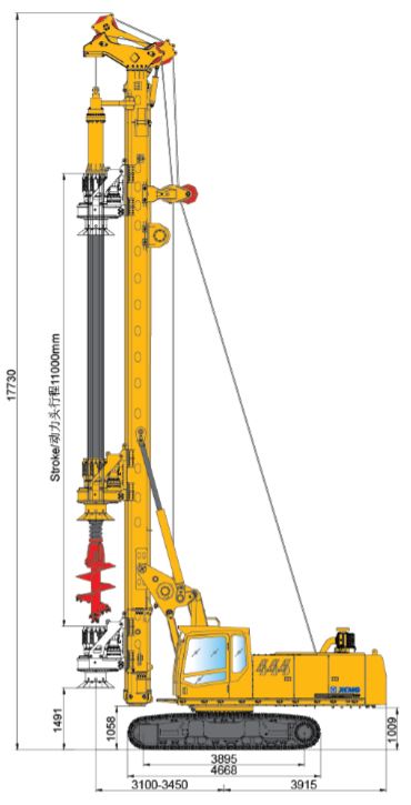 Габариты в рабочем положении буровой установки XCMG XR130E