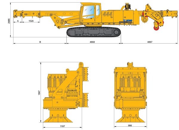 Транспортные габариты буровой установки XCMG XR130E с келли-штангой и вращателем